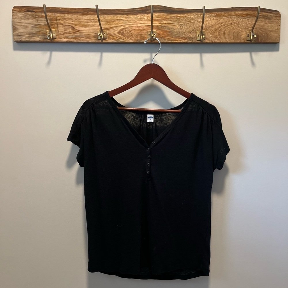 Linen-blend Oversized V-neck Henley